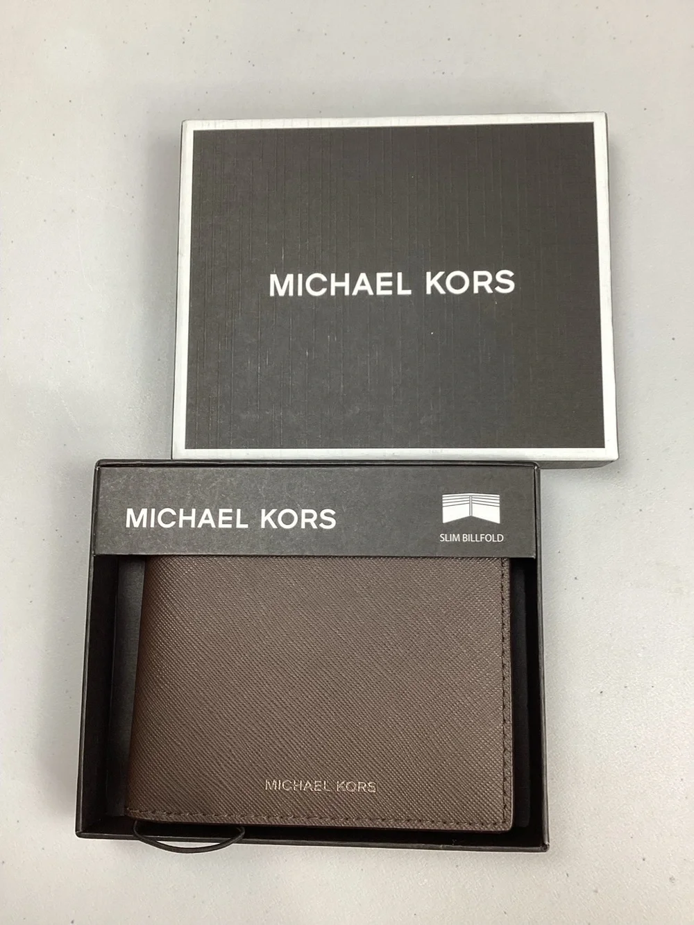 Michael Kors Andy Slim Billfold Wallet Brown Leather New in Box Retail $98